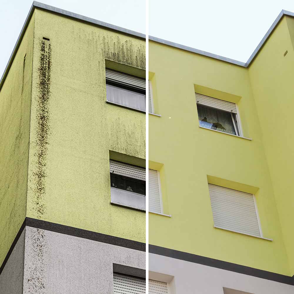 professionelle Fassadenreinigung Immobilie Mehrfamilienhaus